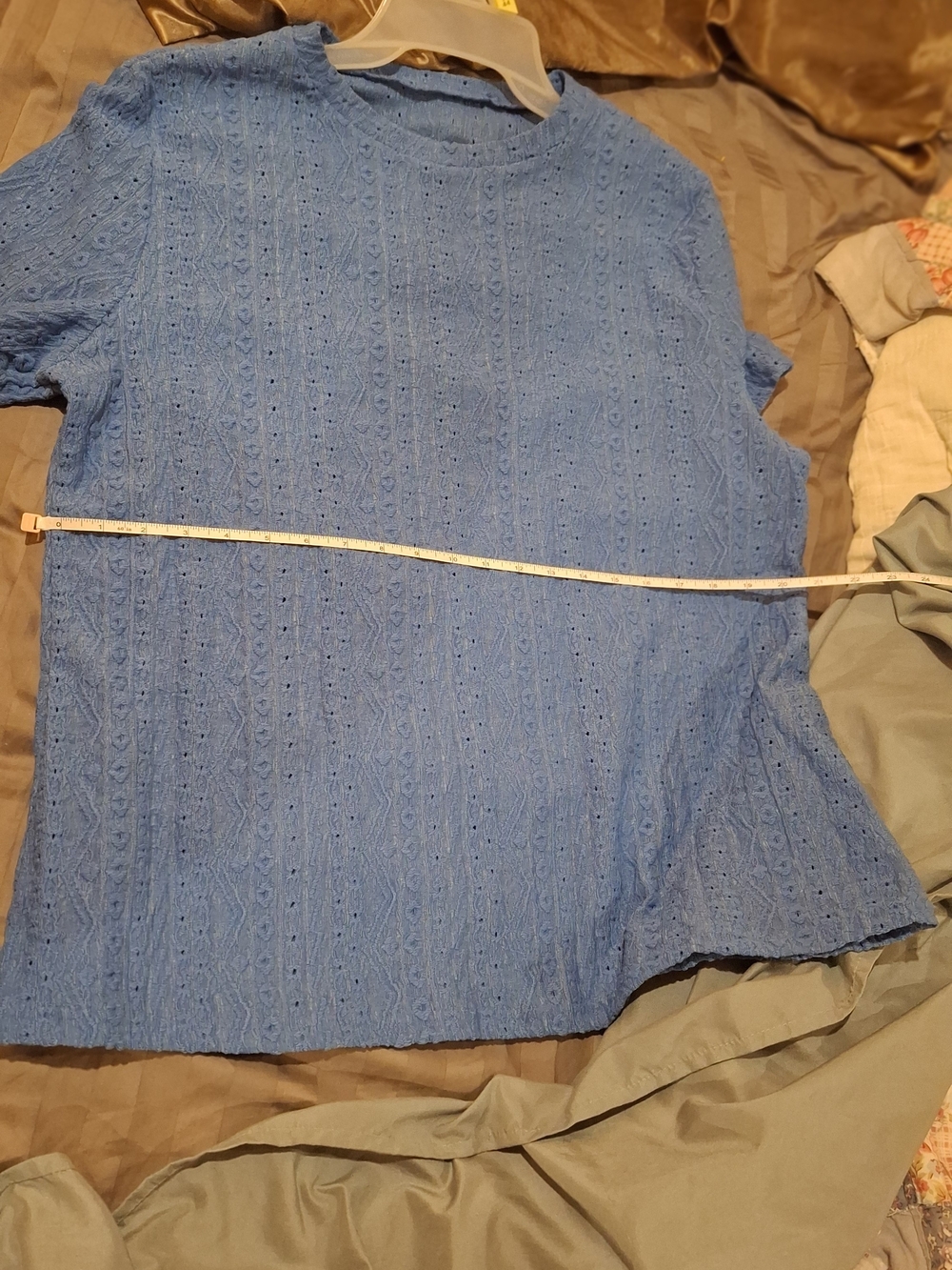 Women's Eyelet Short Sleeve Tee in Blue - Picture 8 of 9